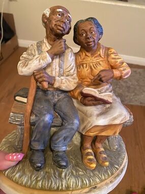 Homco Hand-Painted Elderly Couple Sculpture - Brown, Orange, Blue